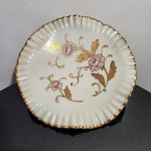 Arnart Creations Footed Porcelain Bowl, Hand Painted Pink - Gold Flowers 1950s